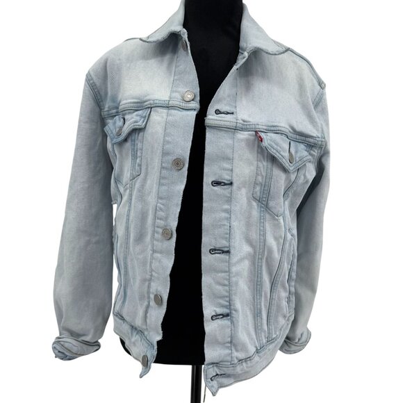 Levi’s Premium Women’s Ex-Boyfriend Trucker Jacket Light Blue Size S Oversized‎ - Picture 1 of 7